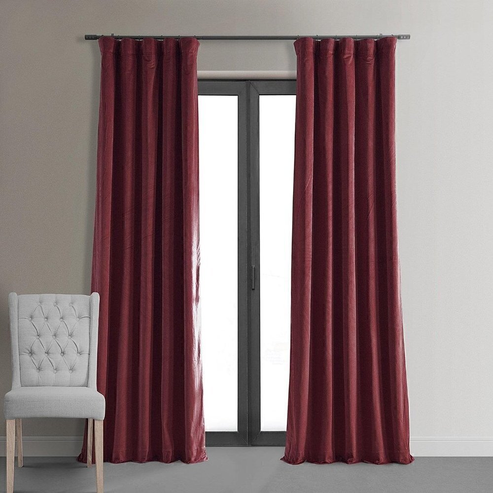 Signature Burgundy Blackout Velvet Curtain Single Panel, 50"x84" (6 Available)